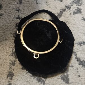 Black Velvet Clutch with Gold Ring Handle